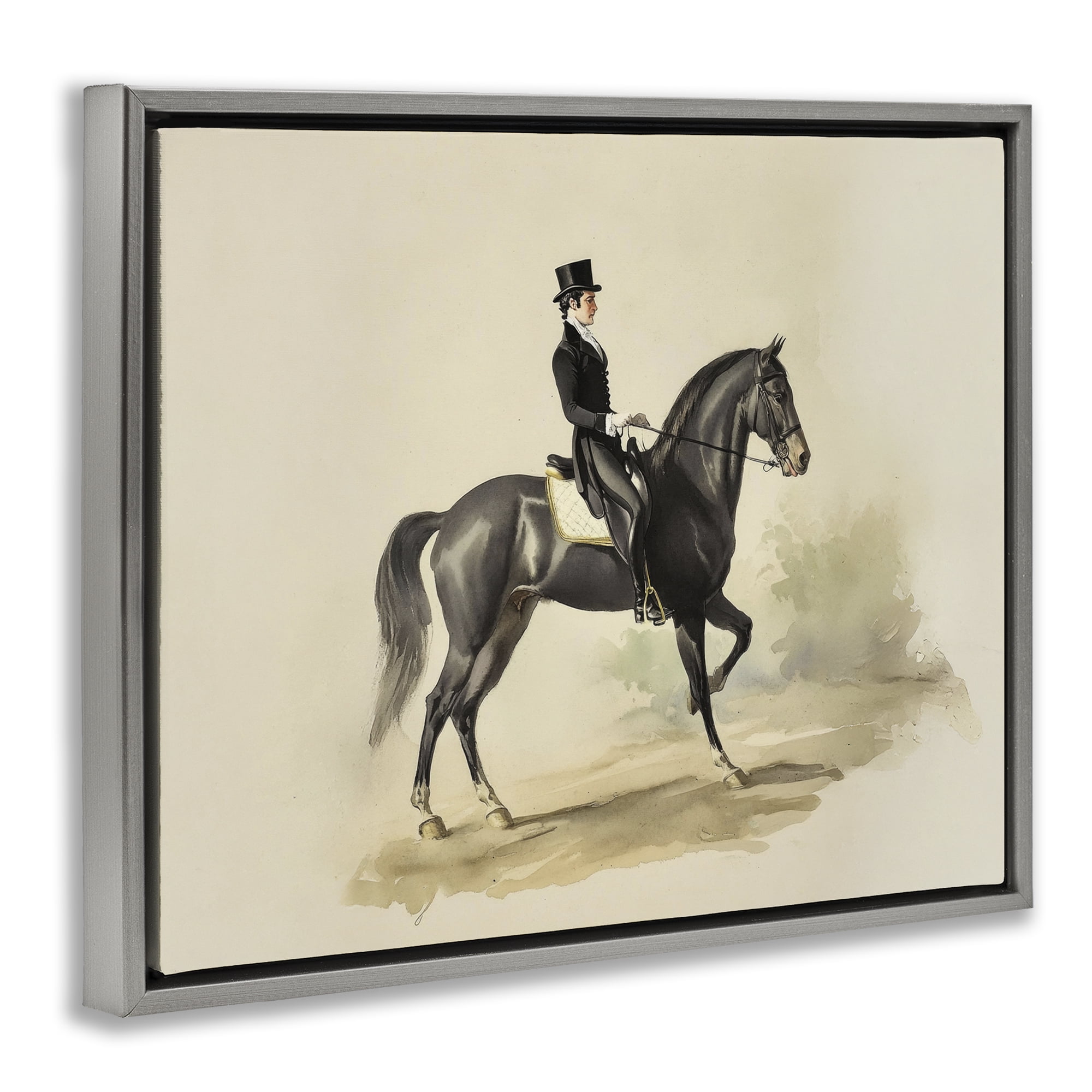 Stupell Industries Gentleman On A Horse Gray Framed Floater Canvas Wall Art, design by Sisi and Seb