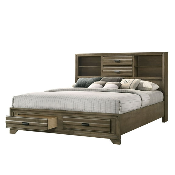 Roundhill Loiret Light Grey Finish Wood Storage Platform Bed, Queen