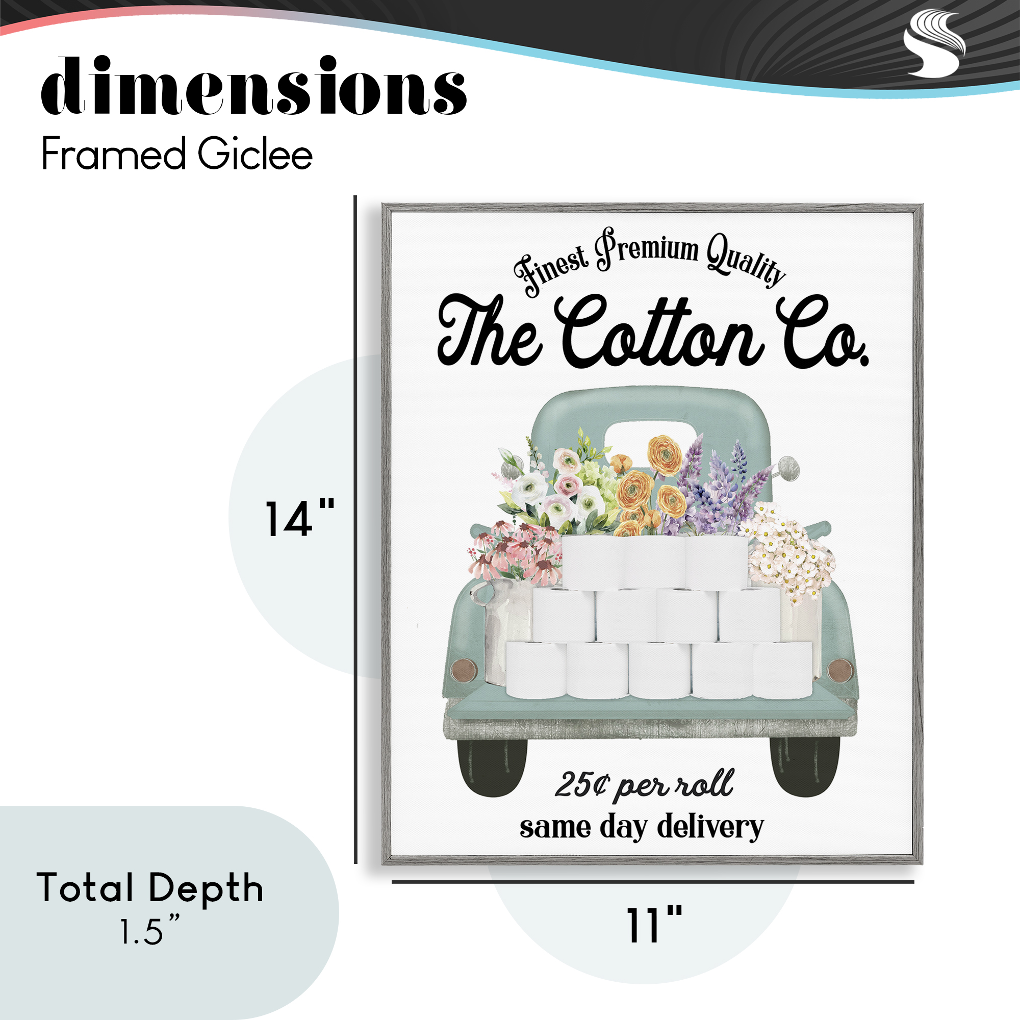 Toilet Paper Delivery Truck Gray Framed Giclee Art, design by Lettered and Lined
