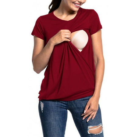 

Colisha Womens Short Sleeve Maternity Nursing Tops Round Neck Breastfeeding Tunic T-Shirt Pregnancy Pullover Blouse Tee