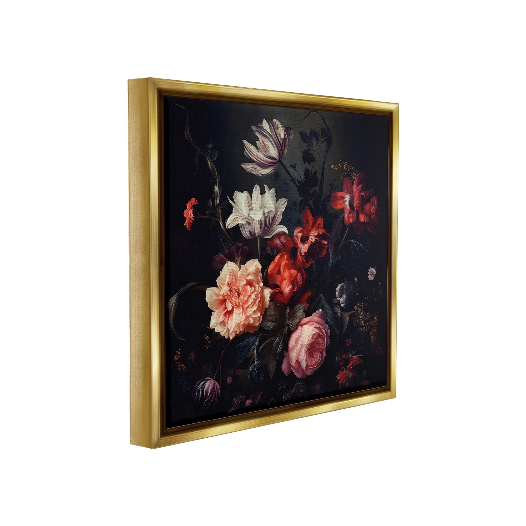 Stupell Industries Victorian Floral Elegance Botanical & Floral Photography Gold Floater Framed Canvas Art Print Wall Art, 25 x 25