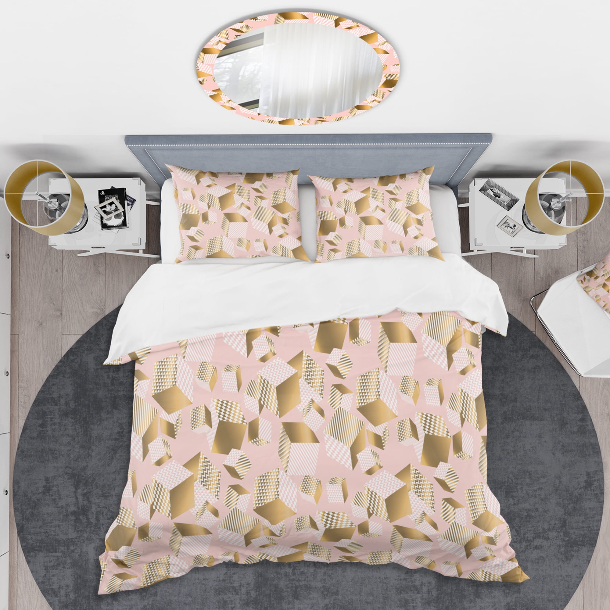 Designart 'Gold And Rose Cubes II' Mid-Century Modern Duvet Cover Set