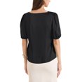 thumbnail image 3 of INSPIRAR CHIC Blusa de satén de media manga con escote corazón para mujeres, oficina, talla XS, negra, 3 of 6