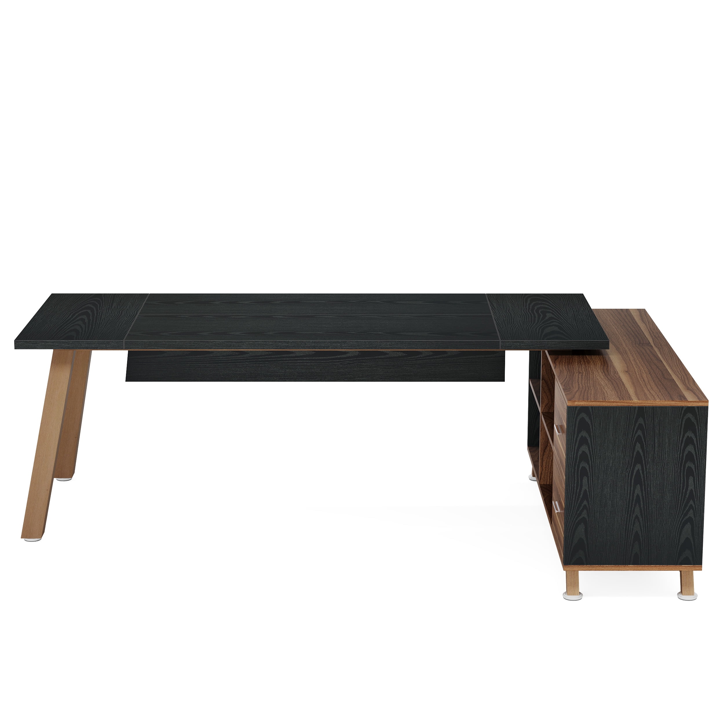 Fnova 78" L-Shaped Executive Desk with Drawers and Open Storage, Modern Large Corner Computer Desk Writing Desk for Home Office