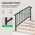 thumbnail image 5 of VIVOSUN Outdoor Handrail, 5 Step Stair Handrail, 69" x 36" Fits 1 to 5 Steps, Wrought Mattle Iron Stair Railing with Curved End and Balusters for Concrete Step, Porch Steps, One-Step Assembly, Black, 5 of 7
