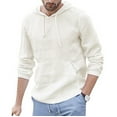 thumbnail image 2 of Floenr Mens T Shirts,Men's Baggy Cotton Linen Hooded Pocket Solid Long Sleeve Retro T Shirts Tops, 2 of 9