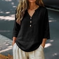 thumbnail image 2 of 3/4 Sleeve T Shirts for Women Womens Shirts Dressy Casual Daily T Shirts Peasant Tops for Women Business Casual Outfits Womens Linen Tunic Tops Vintage Tunic Womens Casual Tops Black L, 2 of 7