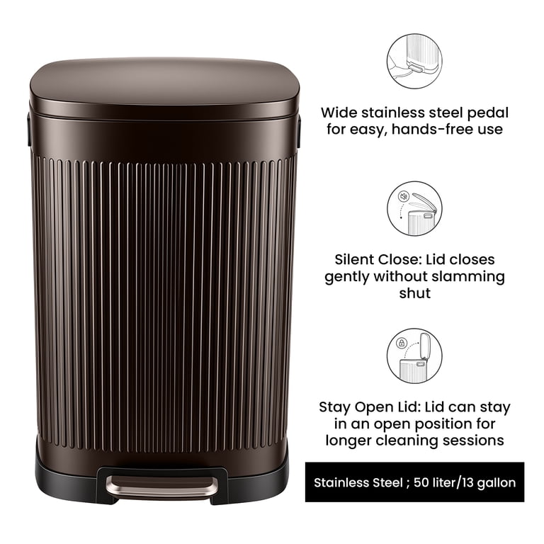 Step Trash Can 13 Gallon Stainless Steel Brown photo 4
