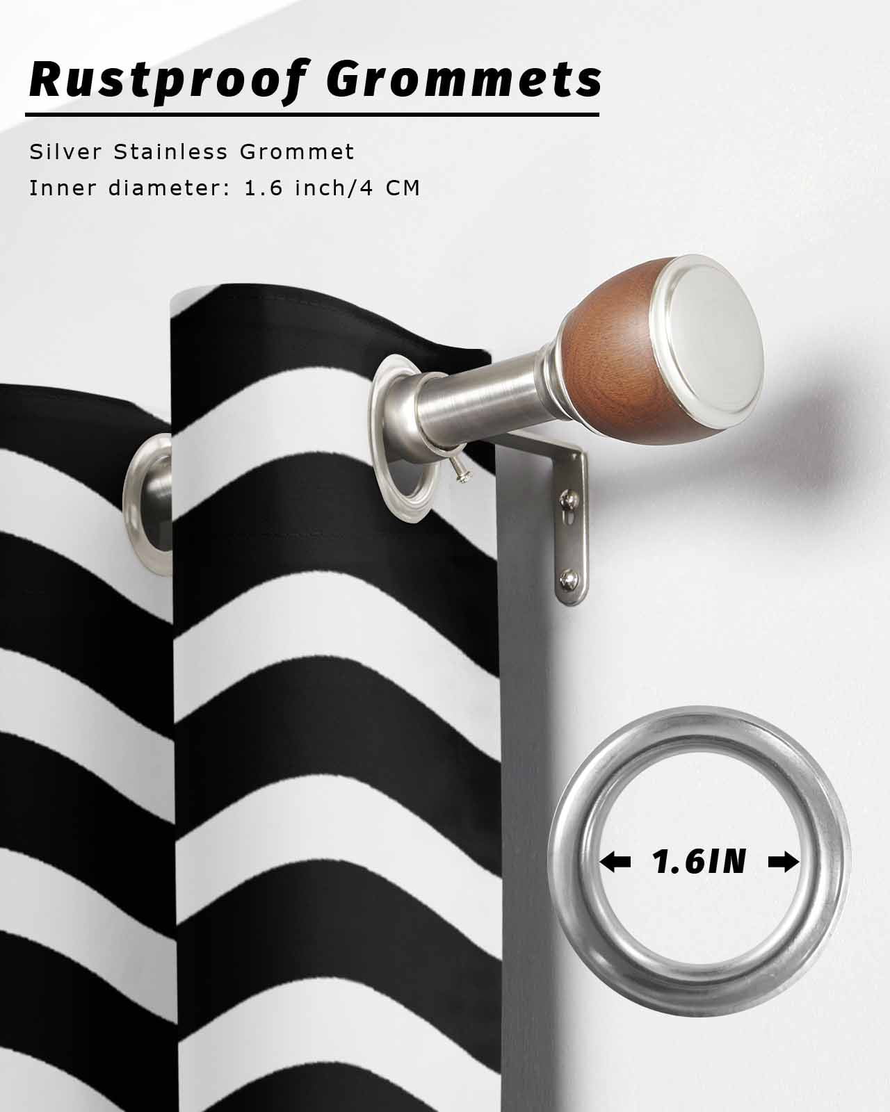 Black Moire Ombre Outdoor Curtains for Patio, Water Ripple Stripe Farmhouse Privacy Drapes Grommet Waterproof Outside Curtains for Porch/Cabana/Balcony 54"x 95", 2 Panel