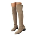 thumbnail image 3 of Gyexs Thigh High Boots for Women Wide Calf Low Heel Long Boots Pull on Pointed Toe Suede Boots with Side Zipper Khaki & Size 5.5, 3 of 9