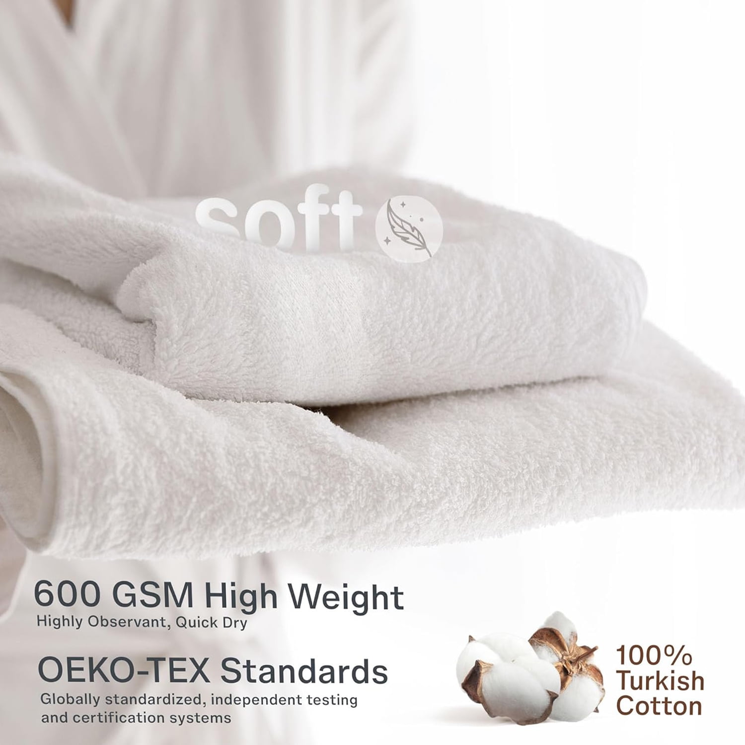 Luxurious Home Collection 6 Piece Towel Set for Bathroom, 100% Cotton, Turkish Towels 2 Washclothes,2 Hand Towels, 2 Bathtowels 6-Pack, Bathroom Shower Towels