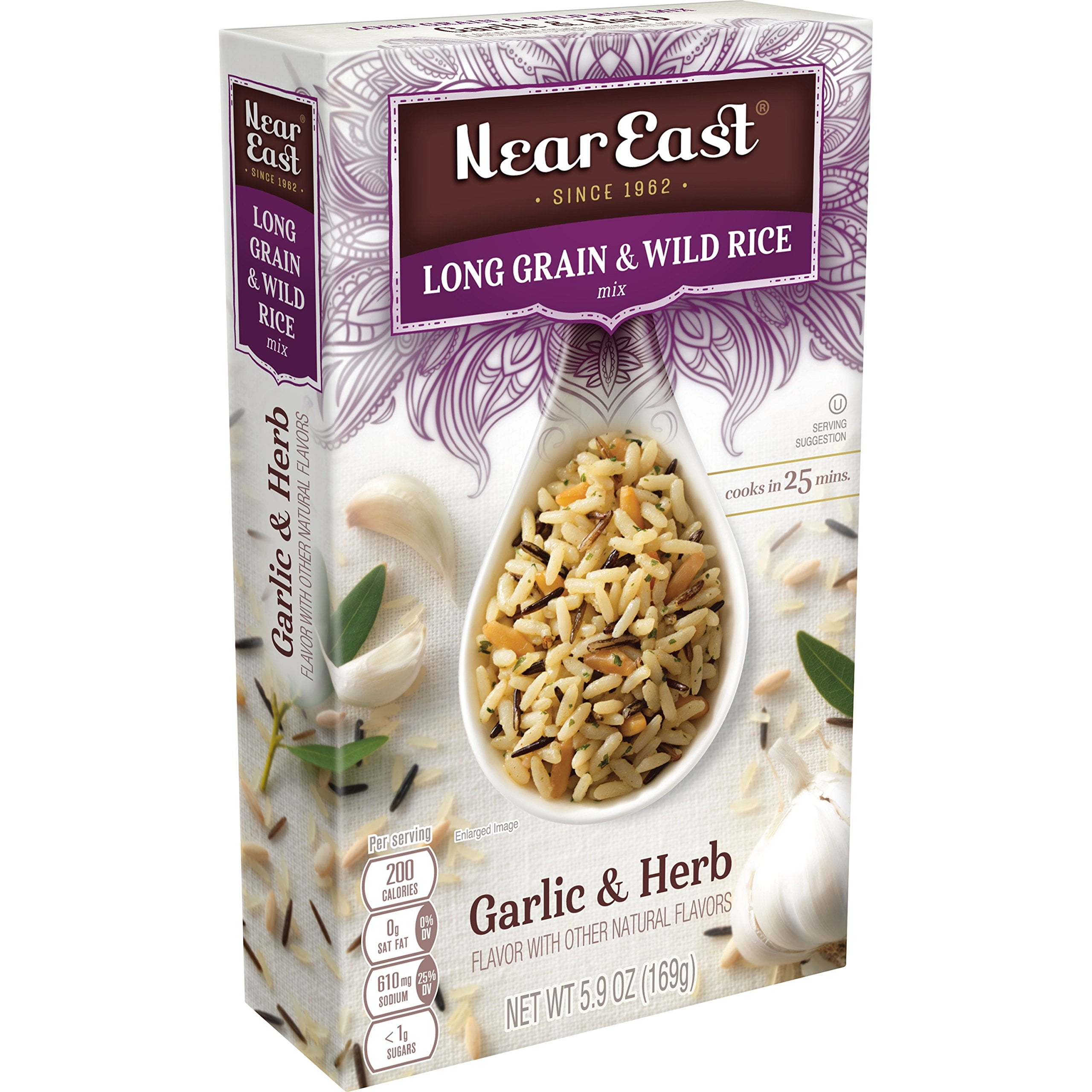 Near East Long Grain & Wild Rice Mix, Garlic & Herb 5.9oz (Pack of 12 Boxes)