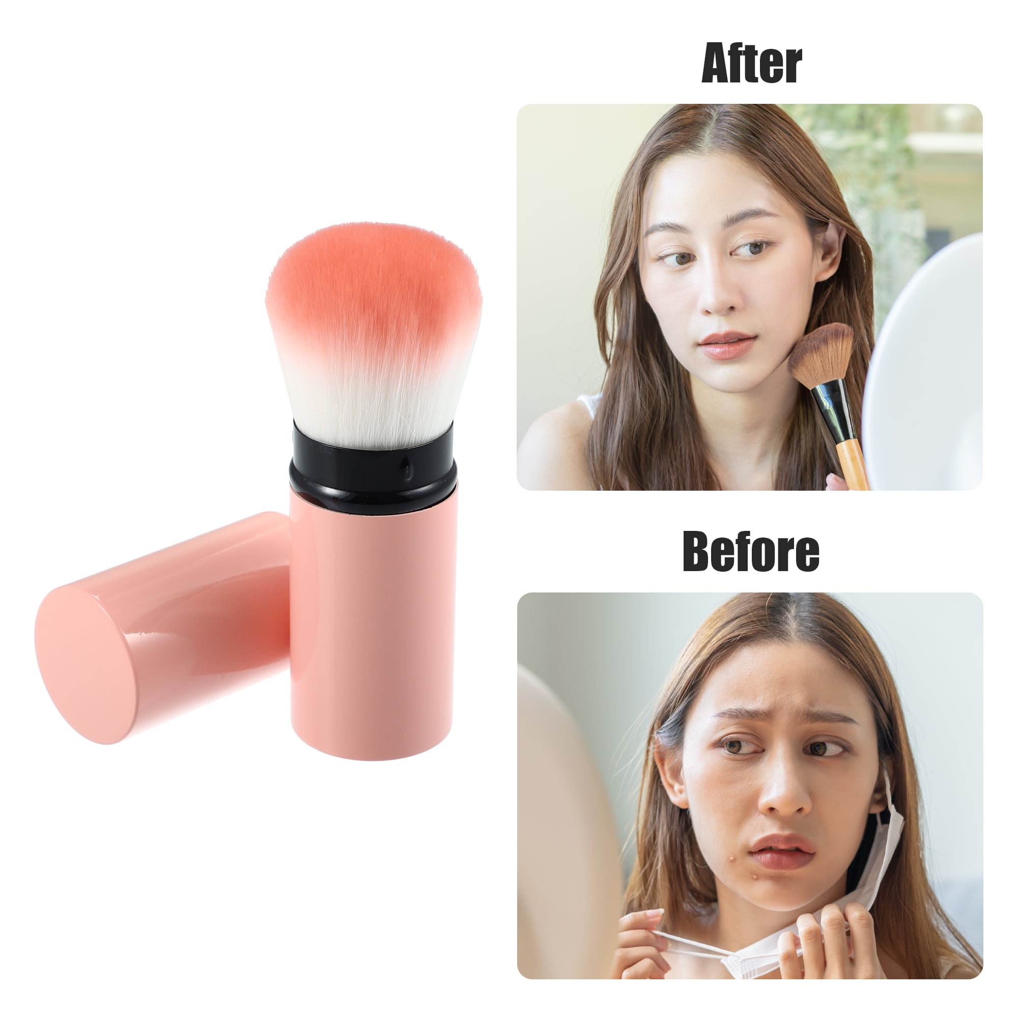Unique Bargains Makeup Brush Kit Travel Retractable Angled Highlight Pink 2 Pcs