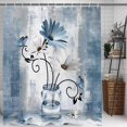 thumbnail image 4 of Rustic Farmhouse Floral Shower Curtain, Country Farm Blue Daisy Flowers Butterfly Abstract Shower Curtain Set, Navy Blue Shower Curtains Farmhouse Bathroom Accessories with 12PCS Hooks,70X75IN, 4 of 5