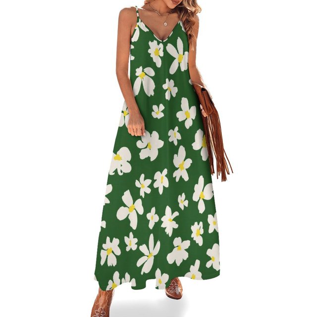 Lindo vestido de margaritas, elegante vestido largo con flores y tirantes, estilo bohemio, para playa, verano, cuello en V, ropa de gran tamaño