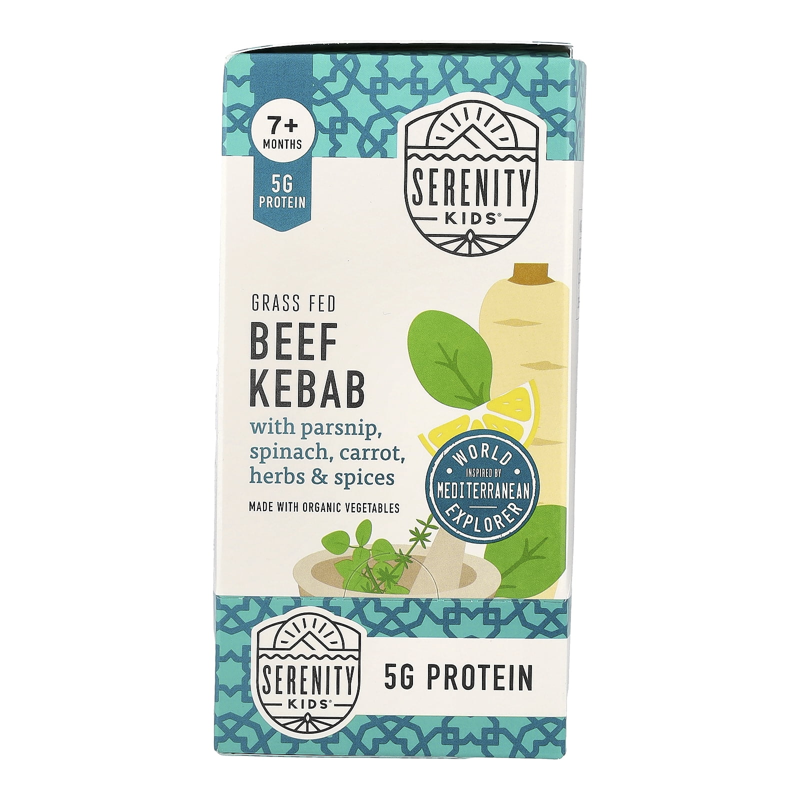 Serenity Kids Grass Fed Beef Kebab with Parsnip, Spinach, Carrot, Herbs & Spices, 7+ Months, 6 Pouches, 3.5 oz (99 g) Each