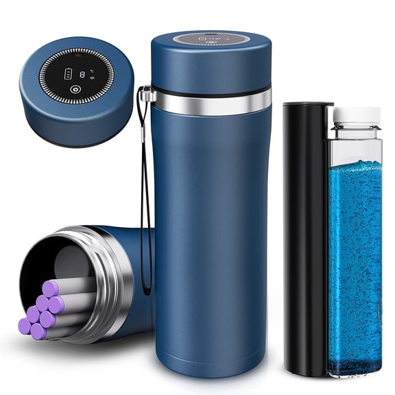 48H Insulin Cooler Travel Case TSA Approved, Anti-Collision Medical Cooler with Biogel Ice Pack and Pen Box (3-7 Pens) Stainless Steel Coole with Digital Display USB and Temperature Alarm Above Blue