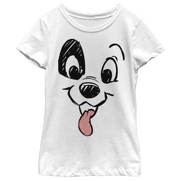 Girl's One Hundred and One Dalmatians Happy Patch With Tongue Out Graphic Tee White Small