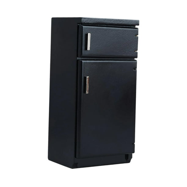 Mini refrigerador de madera para cocina de muñecas, escala 1:12 Negro