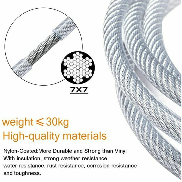 Cable Inox Kit, Cable Acier Gainé 2mm + Piton à Visser + Tendeur