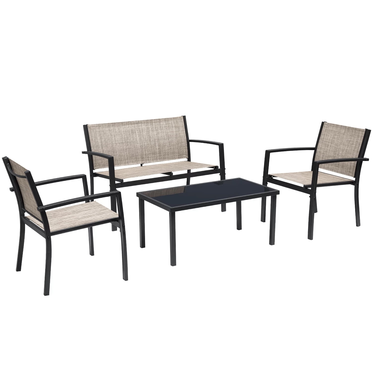 Devoko 4 Pieces Patio Furniture Outdoor furniture Modern Conversation Set Black Bistro Set, Beige, Steel