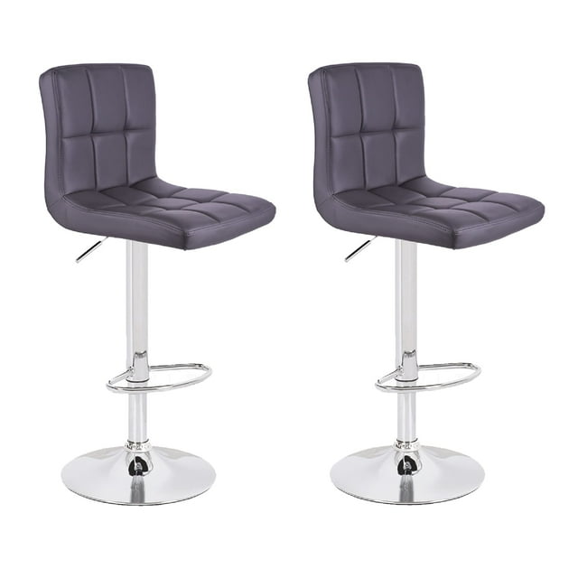 Bronte Living Leatherette Bar Stool 360 Swivel, Adjustable Height 24" to 33" Mid-Backrest, with Hard Floor Protection Rubber Band - Series Clementine - Set of 2