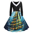 thumbnail image 2 of RKSTN Robes pour Femmes Robe Manches Longues Imprimé de Noël Patchwork en Fourrure Col en V Robe Rétro Ample, 2 of 4