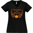 thumbnail image 3 of Inktastic Thankful and Blessed Pumpkin and Fall Leaves Women's Plus Size V-Neck T-Shirt, 3 of 5