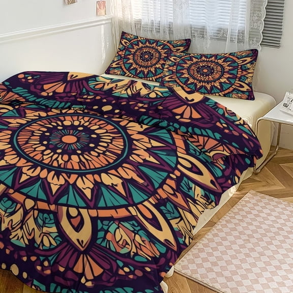 Bohemian Mandala (10) Duvet Cover Set Themed Multicolor Polyester Bedding Set for Bedroom Decoration