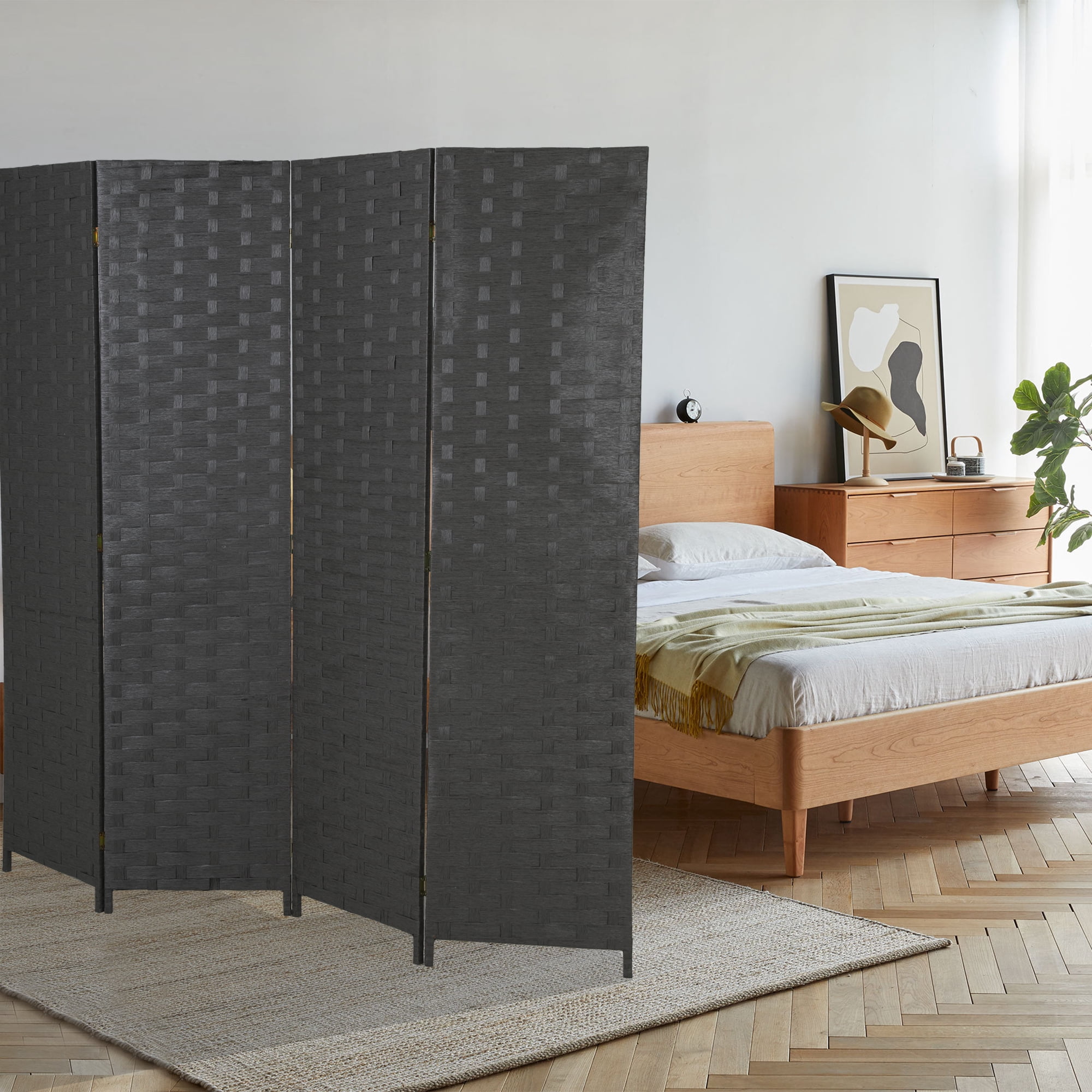 CL.HPAHKL 4 Panel Room Divider, 6 ft Room Partitions and Dividers Freestanding Wall Divider Panels Portable Folding Screen with Two-Way Hinges for Home Office Bedroom Bathroom Dressing Room, Gray