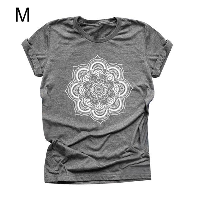 Camiseta de mujer Blusa de verano con cuello redondo y manga corta floral, gris claro, M Kearding AP002559-08