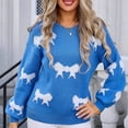 thumbnail image 5 of Sweaters for Women Long Sleeve Round-Neck Bow Tie Knitted Sweater Blue XL, 5 of 6