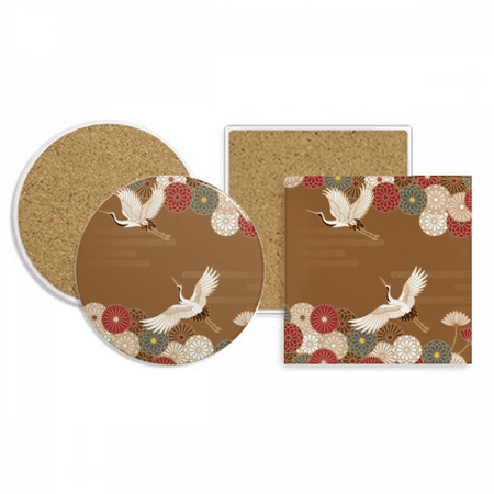 

Cranes Flowers Pattern Geometry Coaster Cup Mug Holder Absorbent Stone Cork Base Set