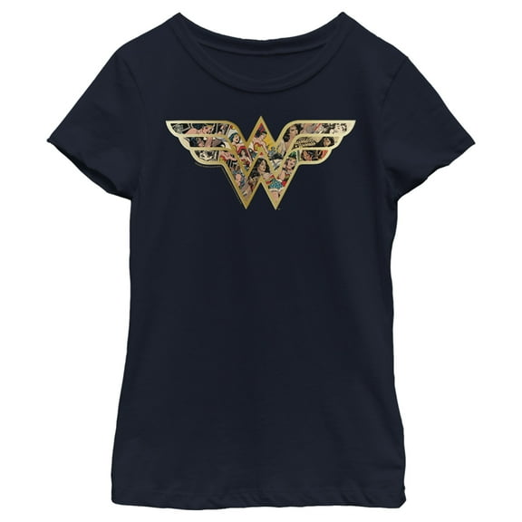 Girl's Wonder Woman Symbol Build Up Fill  Graphic Tee Navy Blue Small