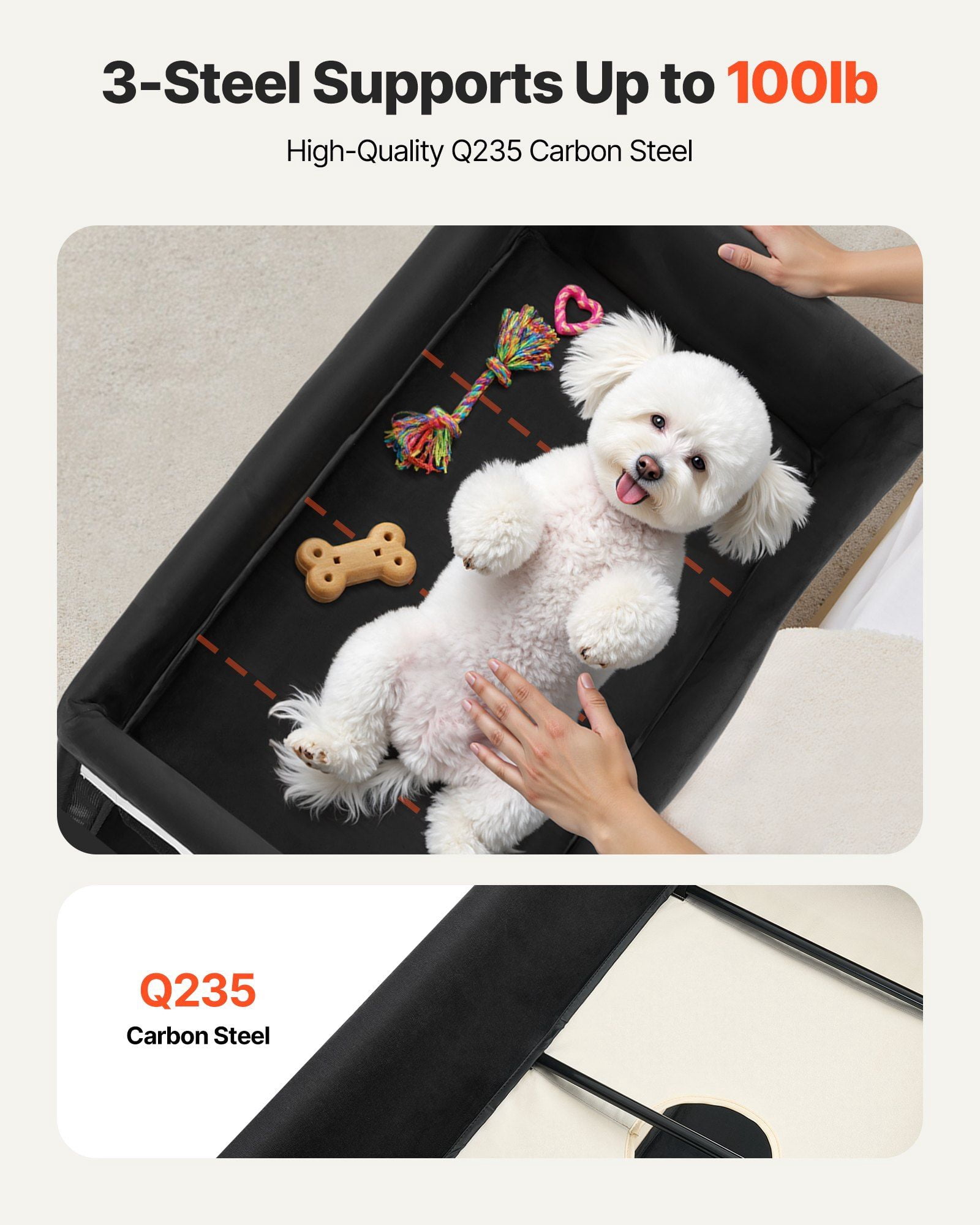 Elevated Lounge Pet Bed XL Foldable Bunk Dog Bed with Dual Levels, Swivel Wheels, Side Storage Bags, Waterproof Oxford Base, Carbon Steel Frame and Portable Design for Travel and Home Comfort