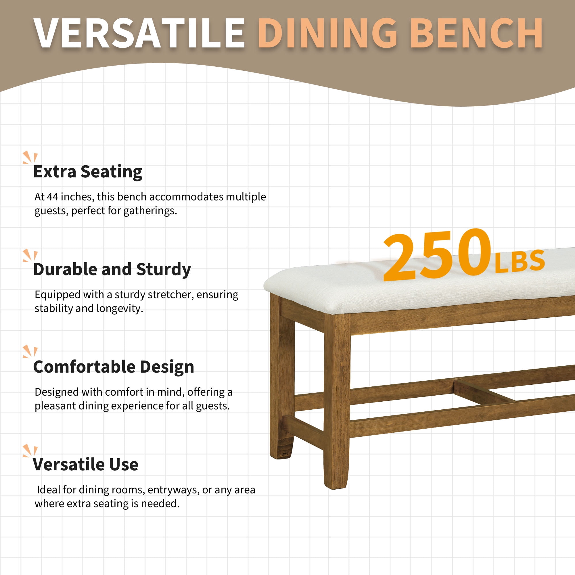 6-Piece Dining Table Set for 6, 60" Extendable Dining Table with 18" Removable Leaf, Bench and 4 Chairs