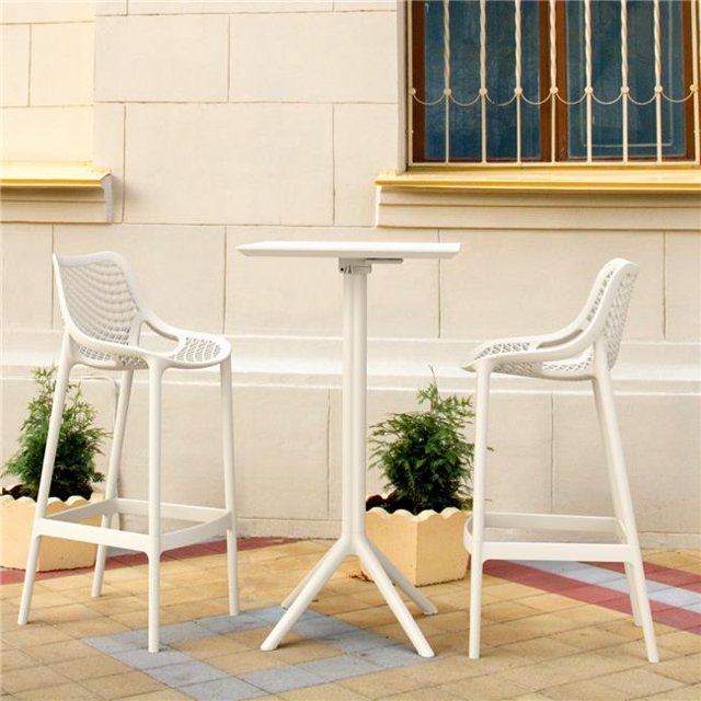 Siesta ISP1162S-WHI Sky Air Square Bar Set with 2 Barstools White