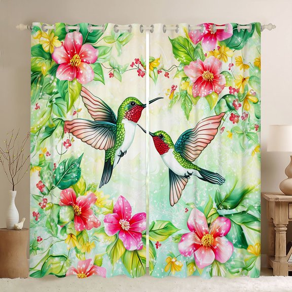 Castle Fairy Hummingbird Black Out Curtains,Pink Floral Curtains Pack of 2 (42x63 Each)