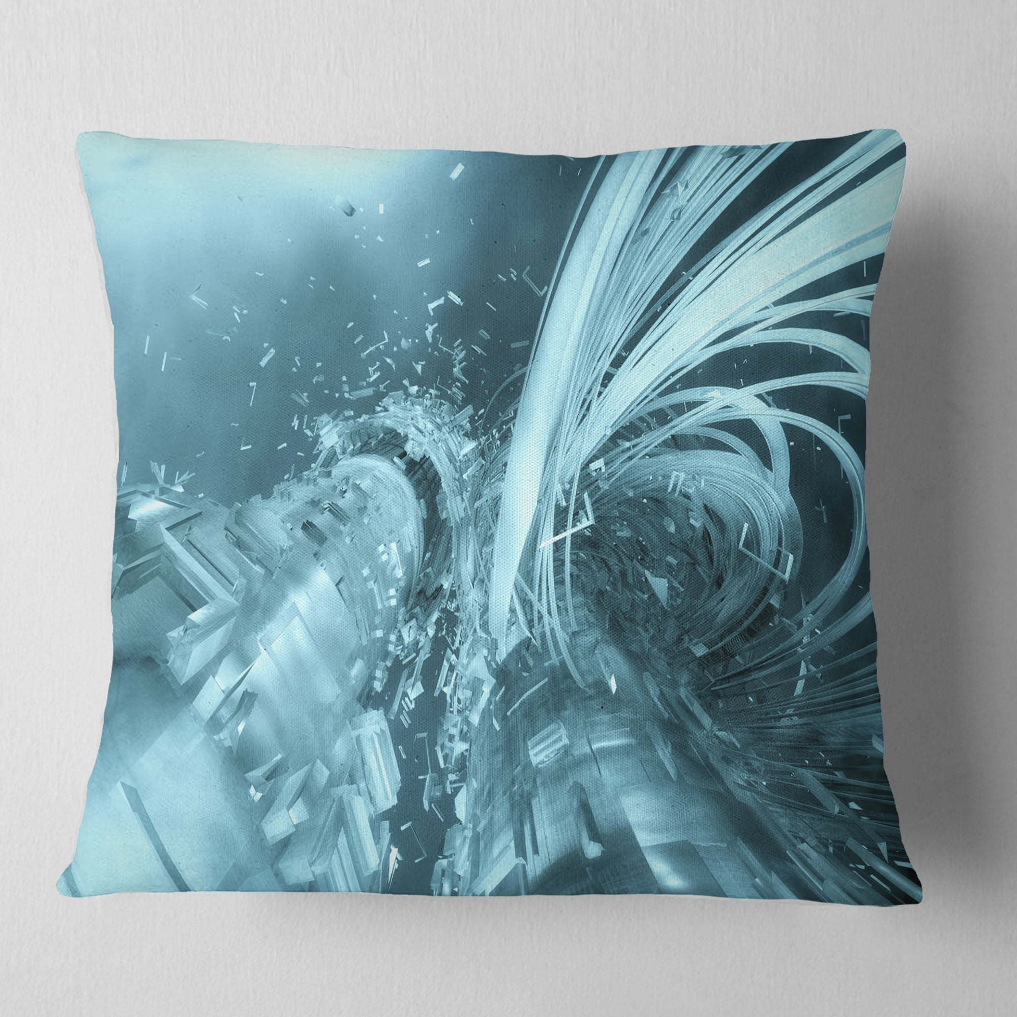 Designart Fractal 3D Light Blue Collision - Contemporary Throw Pillow - 18x18