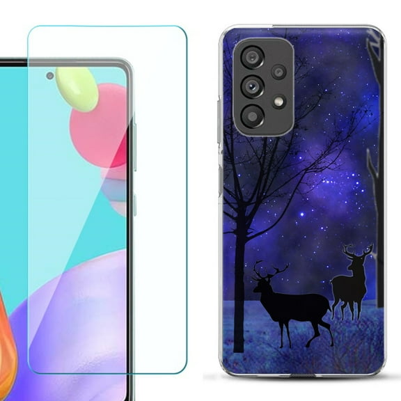 Slim-Fit Fashion Phone Case for Samsung Galaxy A53 5G, with Tempered Glass Screen Protector, by OneToughShield ® - Midnight Forest