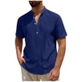 thumbnail image 2 of CHGBMOK Mens Henley Shirt Casual Button Down Short Sleeve T Shirts Solid Loose Casual Linen Shirts Summer Beach Tee, 2 of 8