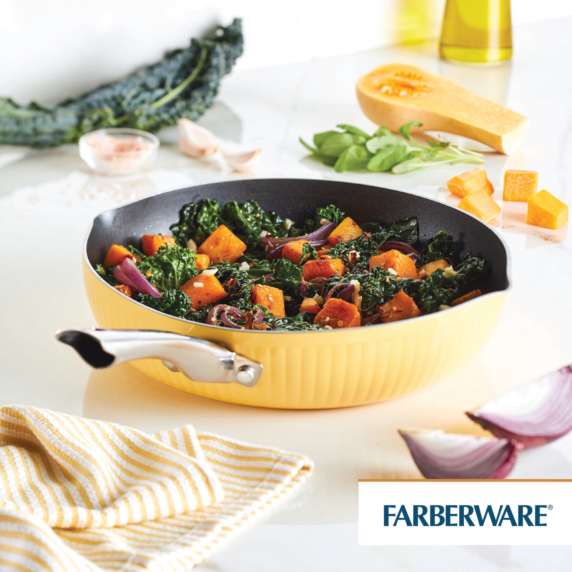 Farberware Style 11.25 Inch Nonstick Frying Pan, Dishwasher Safe and Oven Safe to 500°F, Yellow