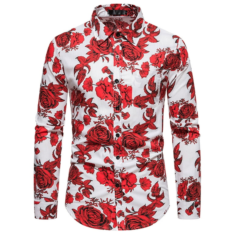 Leesechin Mens Floral Print Dress Shirt Flower Pattern Slim