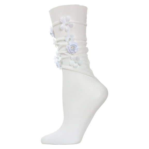 MeMoi Women's Posy Floral Chiffon Slouch Crew Socks - Womens - Female, One Size, White