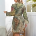 thumbnail image 5 of World Map Pajama Robe V Neck Vintage Map of The World 1811 Soft Dresses Woman Long Sleeve Bedroom Bathrobe Design Pajamas Robes, 5 of 7