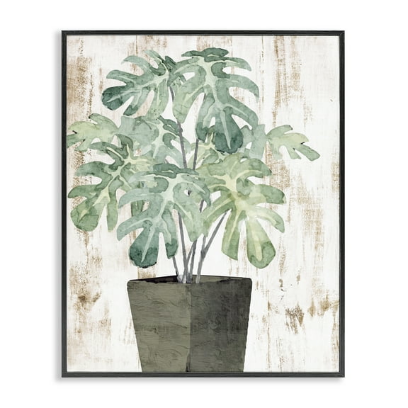 Stupell Industries Flower Pot Greenery Botanical & Floral Painting Black Framed Art Print Wall Art, 11 x 14