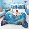 thumbnail image 3 of Manfei Cartoon Underwater Seal Queen Comforter Set for Kids Boys and Girls, Cutee Fish Coral Bedding Comforter Set, Polka Dots Reversible 3 Pieces, 1 Comforter and 2 Pillowcases, 3 of 6