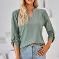 thumbnail image 2 of IROINNID Polyester Long Sleeve T Shirt for Women Casual Solid Slot Neck Loose T-shirt Top,Green, 2 of 7