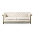 thumbnail image 2 of 79" PU Leather Loveseat Sofa, Mid Century Retro Cloud Couch with Rivet Design and Wooden Legs, Comfy Love Seat for Bedroom, Apartment, Beige, 2 of 8