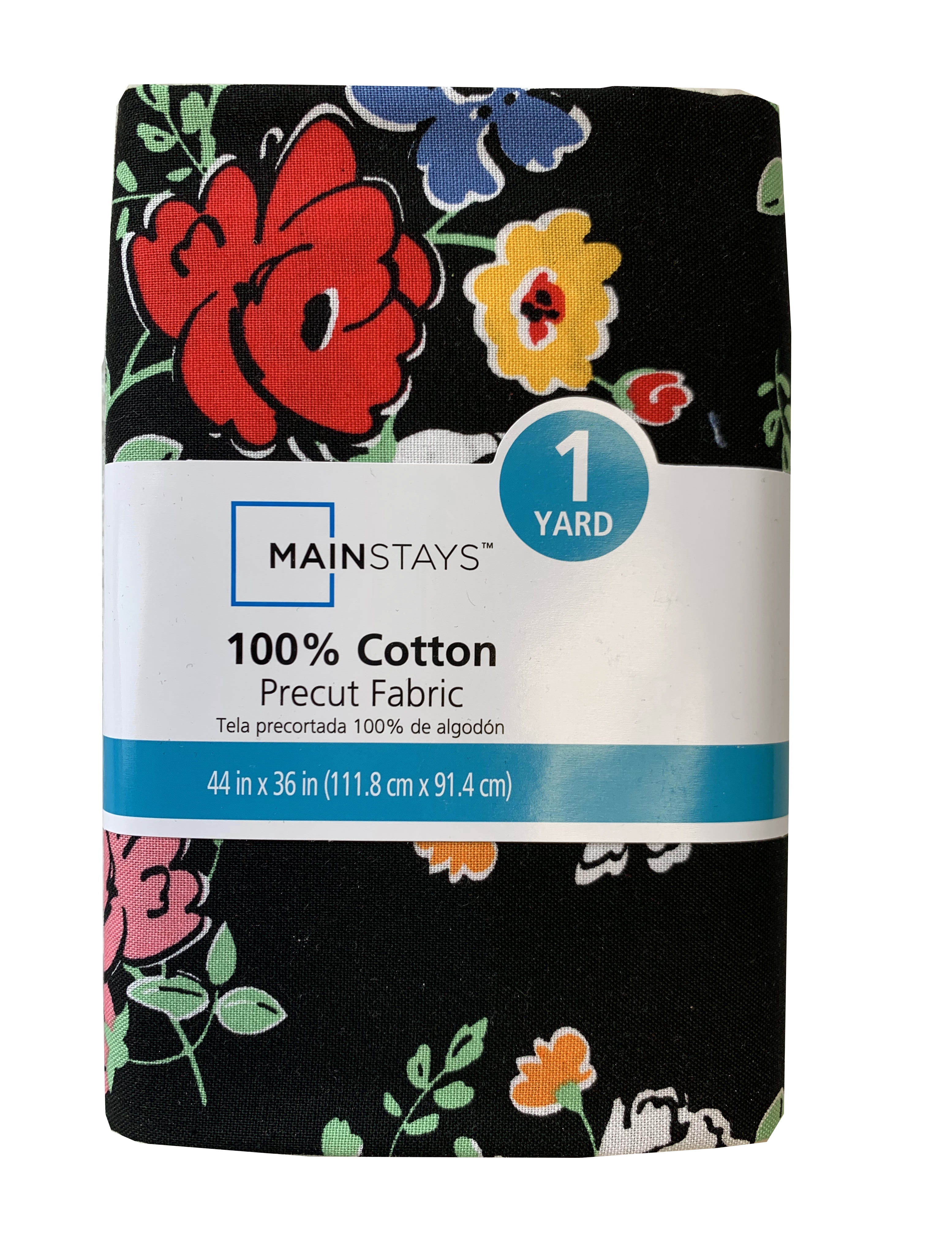Mainstays 100% Cotton 1 Yard Precut Fabric Multi-color Black Floral